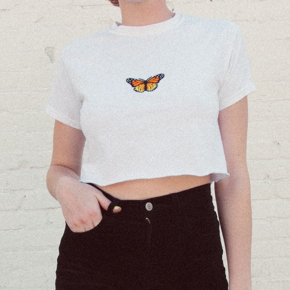 Brandy Melville white crop butterfly tee
